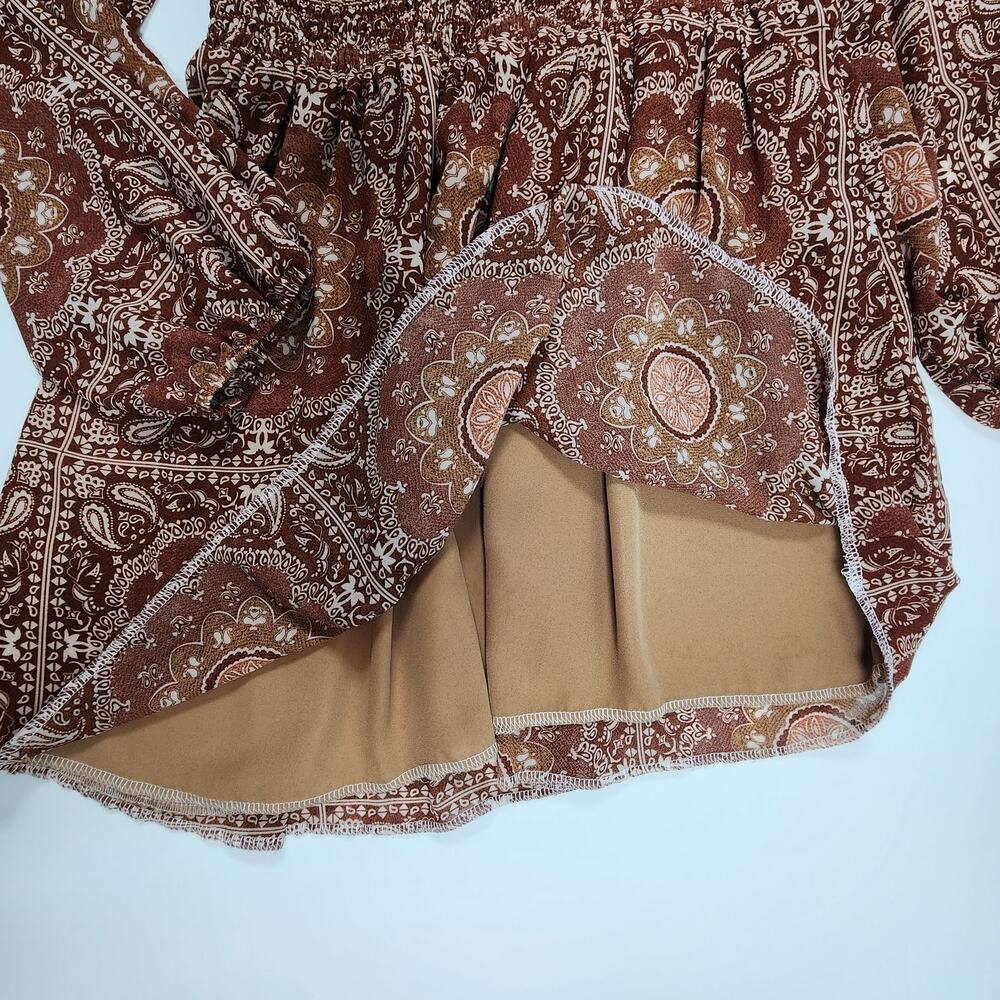 BOHME Boho Y2K Festival Paisley Peasant‎ Smocked Mini Dress M - Picture 6 of 11